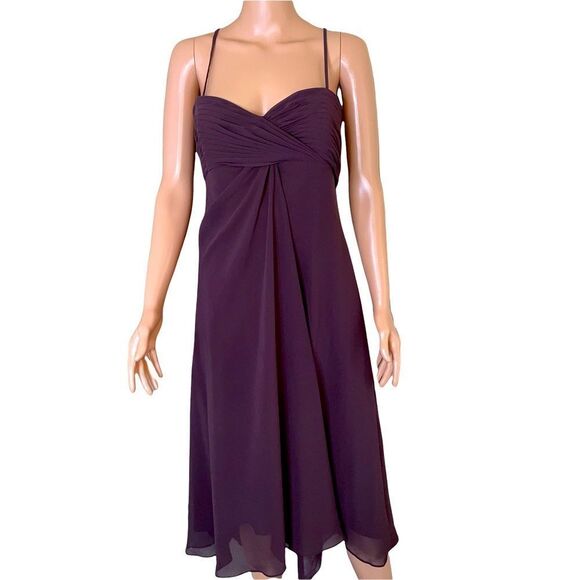 David’s Bridal Simple Chiffon Spaghetti Straps Deep burgundy Bridesmaid Dress 14 - Picture 3 of 11